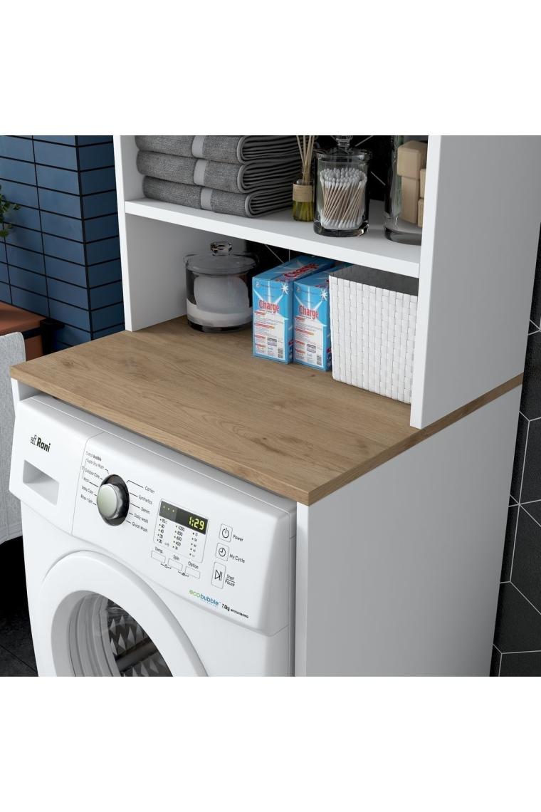 Rani Kd101 Çamaşır Makinesi Dolabı 3 Raflı Kapaklı Banyo Dolabı Beyaz - Sepet Ceviz