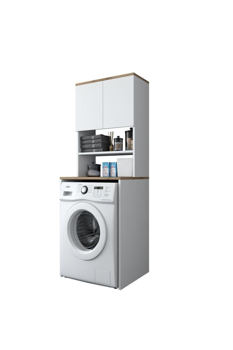 Rani Kd101 Çamaşır Makinesi Dolabı 3 Raflı Kapaklı Banyo Dolabı Beyaz - Sepet Ceviz
