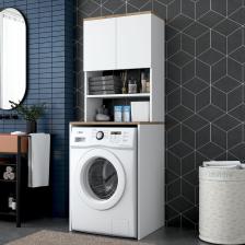Rani Kd101 Çamaşır Makinesi Dolabı 3 Raflı Kapaklı Banyo Dolabı Beyaz - Sepet Ceviz