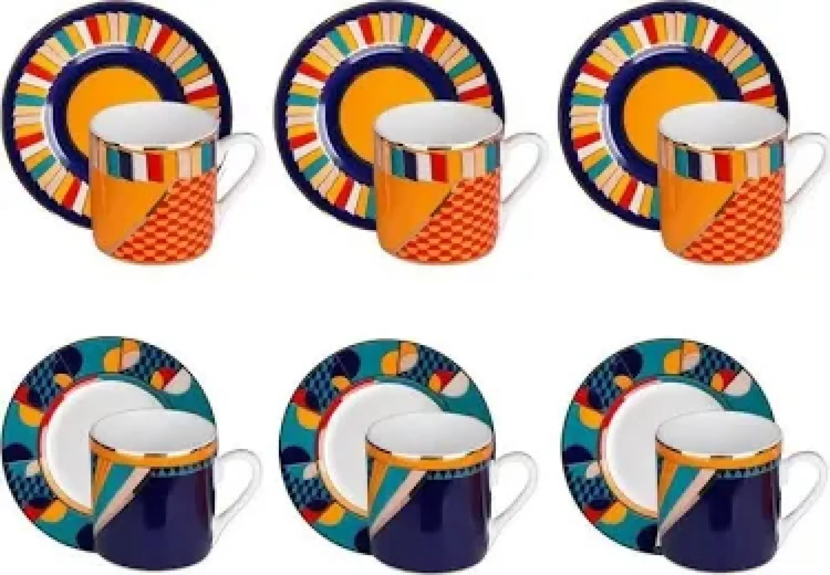 LuckyArt Lucky Art Leslie Bone Porselen Geometrik Desenli 6 Lı Kahve Fincanı Seti Lyhd 529