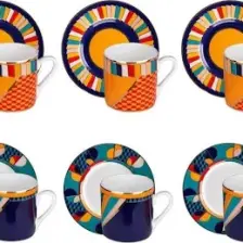 LuckyArt Lucky Art Leslie Bone Porselen Geometrik Desenli 6 Lı Kahve Fincanı Seti Lyhd 529