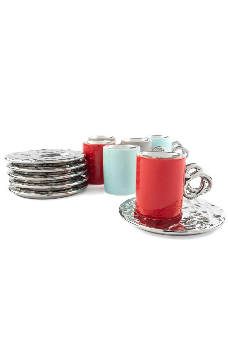 Lalin Renkli Silver 6lı Kahve Fincanı Seti 90cc