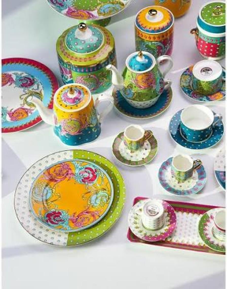 LuckyArt Lucky Art Estelle Bone Porselen Karışık Desenli 2 Li Tepsili Kahve Fincanı Seti Lyhd 565