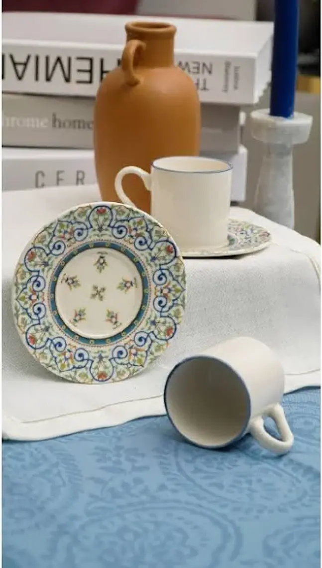 Heda Porselen Saraylı 12 Parça 6 Kişilik Porselen Kahve  Fincan Takımı 100 ml