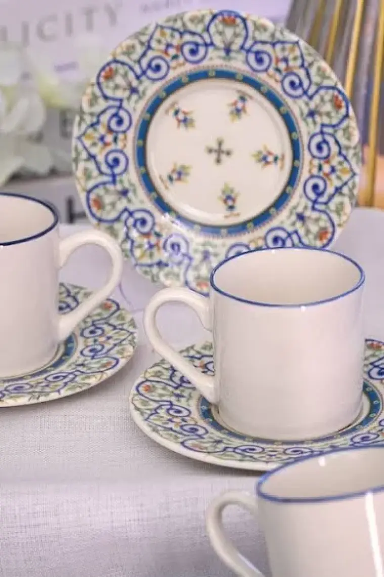 Heda Porselen Saraylı 12 Parça 6 Kişilik Porselen Kahve  Fincan Takımı 100 ml