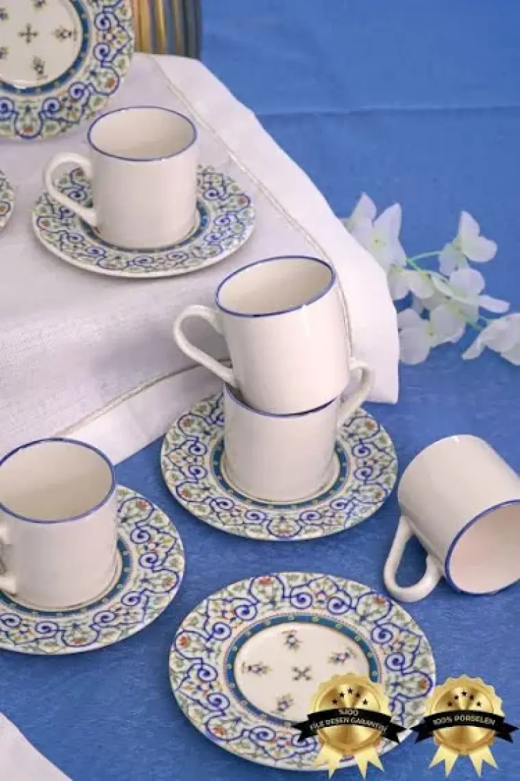 Heda Porselen Saraylı 12 Parça 6 Kişilik Porselen Kahve  Fincan Takımı 100 ml