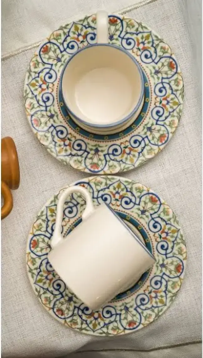 Heda Porselen Saraylı 12 Parça 6 Kişilik Porselen Kahve  Fincan Takımı 100 ml