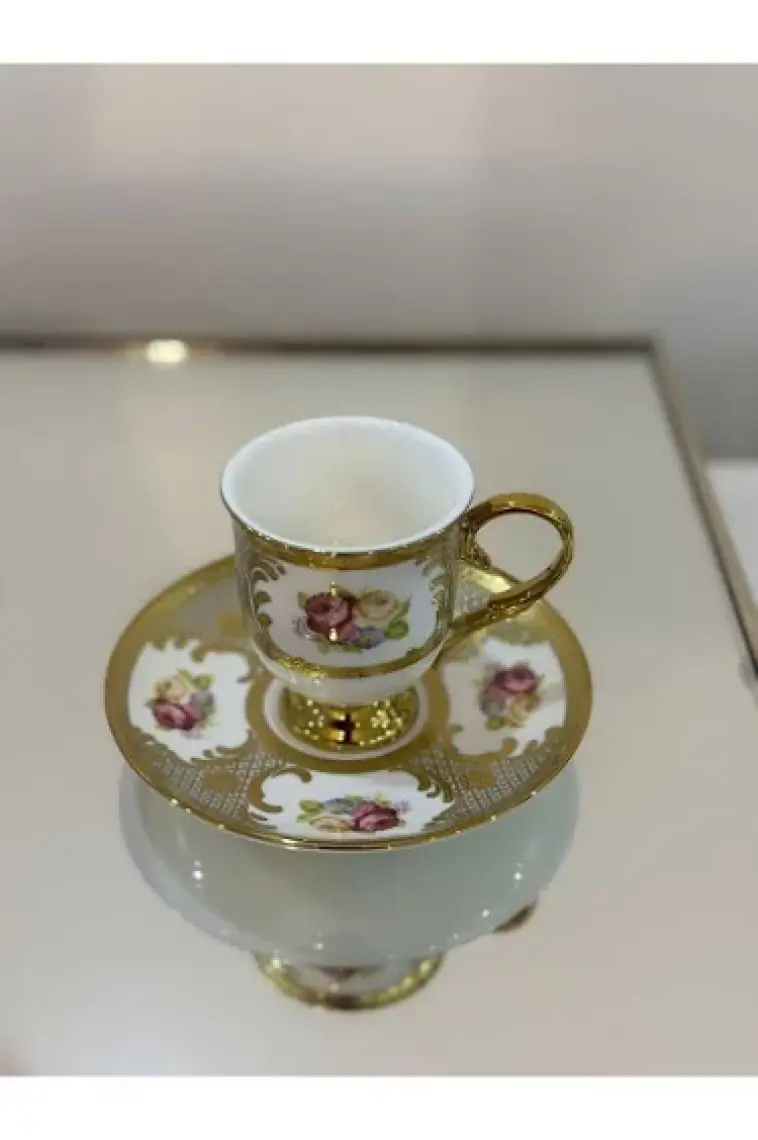 6 kişilik porselen ayaklı kahve fincan takımı
