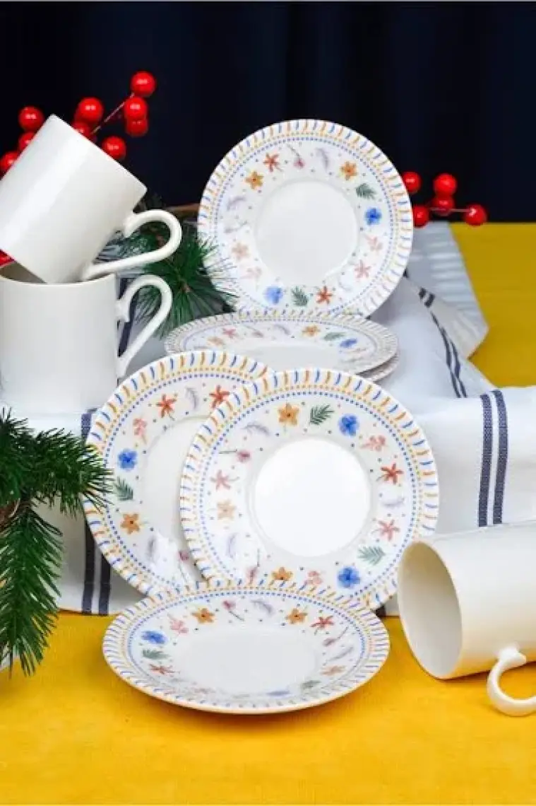 Heda Porselen Dalya 12 Parça 6 Kişilik Porselen Kahve Fincan Takımı