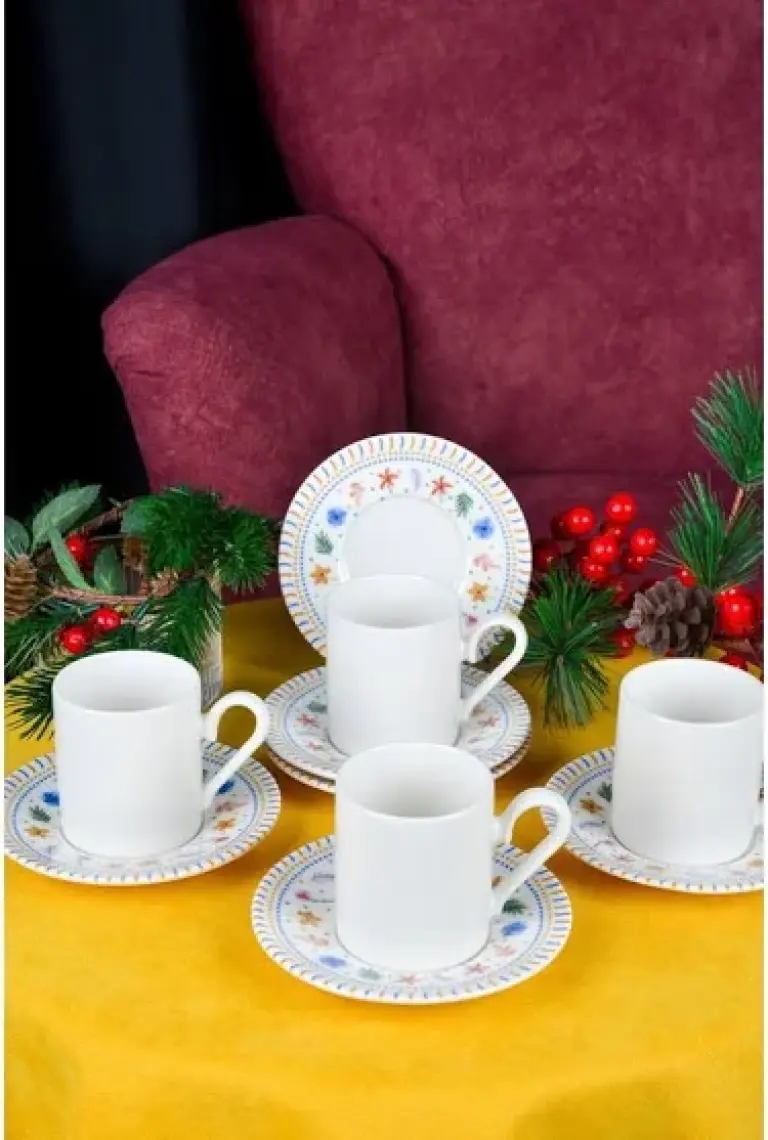 Heda Porselen Dalya 12 Parça 6 Kişilik Porselen Kahve Fincan Takımı
