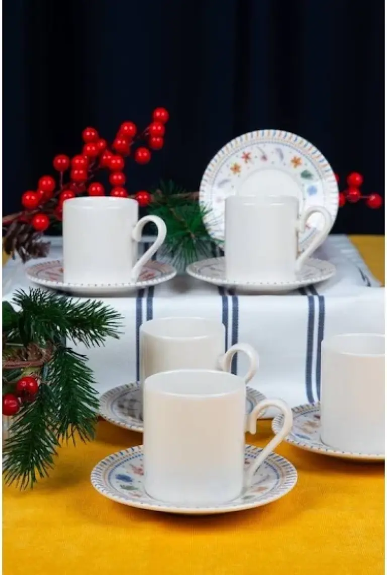 Heda Porselen Dalya 12 Parça 6 Kişilik Porselen Kahve Fincan Takımı