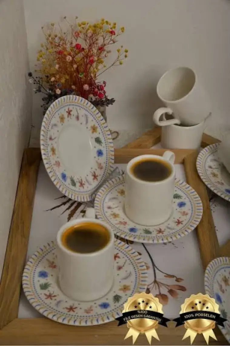 Heda Porselen Dalya 12 Parça 6 Kişilik Porselen Kahve Fincan Takımı