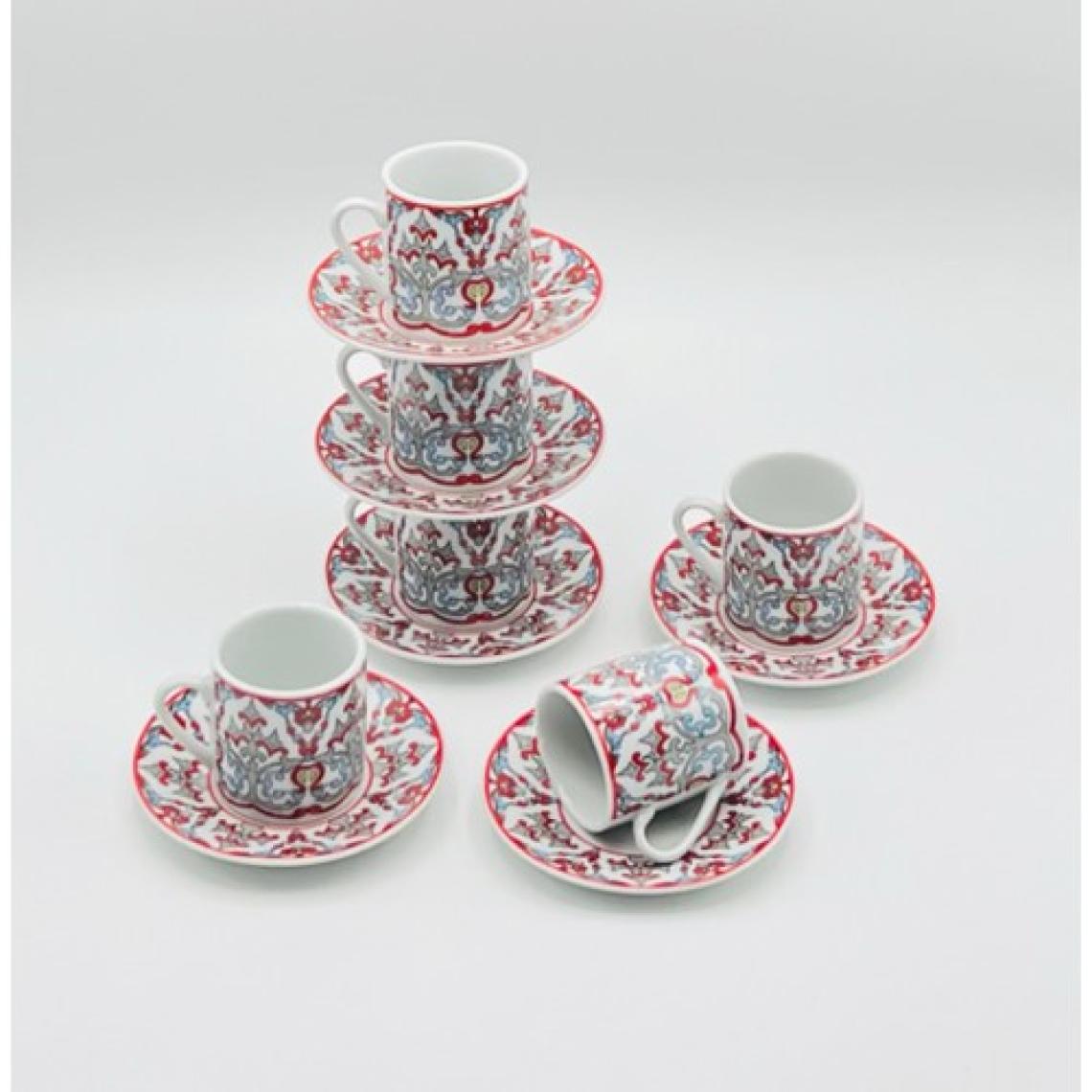Gönül Çini Işleme Kırmızı Porselen Kahve Fincan Takımı