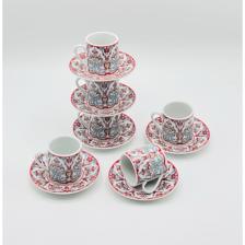 Gönül Çini Işleme Kırmızı Porselen Kahve Fincan Takımı