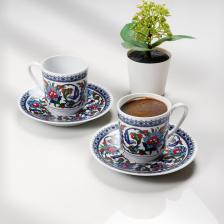 12 Parça Kahve Fincanı Takımı- 6 Kişilik Tabaklı Özel Desen Topkapı Fincan Takımı