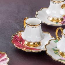 Sofiya Çiçek Desen Gold Yaldız 6 Kişilik 90 ml Porselen Kahve Fincanı Takımı 0208