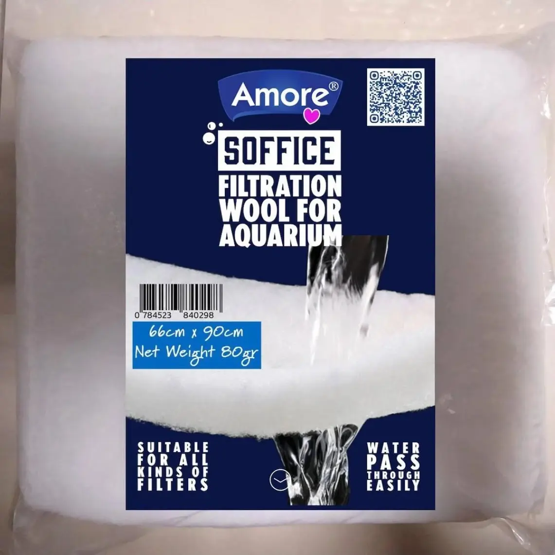 Amore Akvaryum 80GR Silikonsuz Filtre Elyafı 66CM x 90CM Soffice