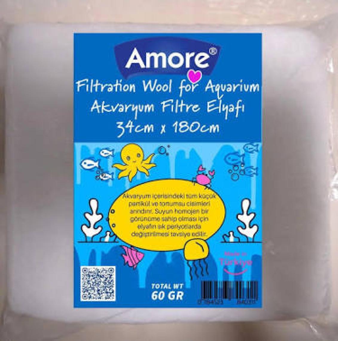 Amore Akvaryum 60GR Silikonsuz Filtre Elyafı 34CM x 180CM Soffice