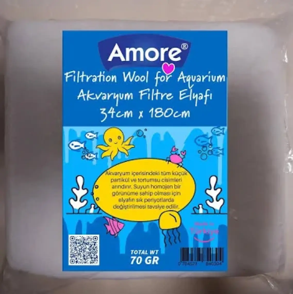 Amore Akvaryum 70 gr Silikonsuz Filtre Elyafı 34cm x 180cm Soffice