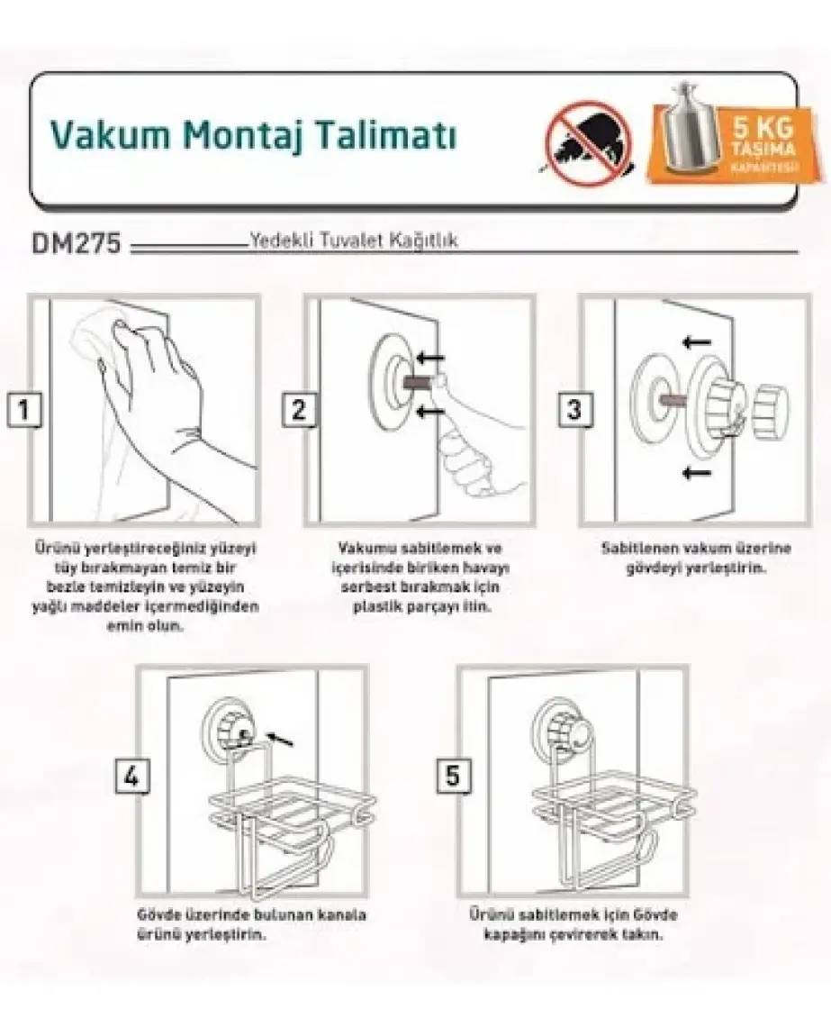 Teknotel Delme Vida Matkap Yok! Vakumlu Yedekli Tuvalet Kağıtlık Krom DM275