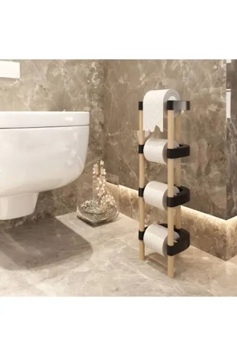 Seowood Ahşap Wc Tuvalet Kağıtlığı 4 Kat - Rulo Stoklu