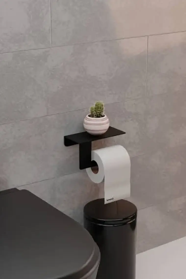 Make Metal Siyah Mat Telefon Raflı Tuvalet Kağıtlığı Cep Telefonu Tutmalı Raflı Wc Kağıtlık