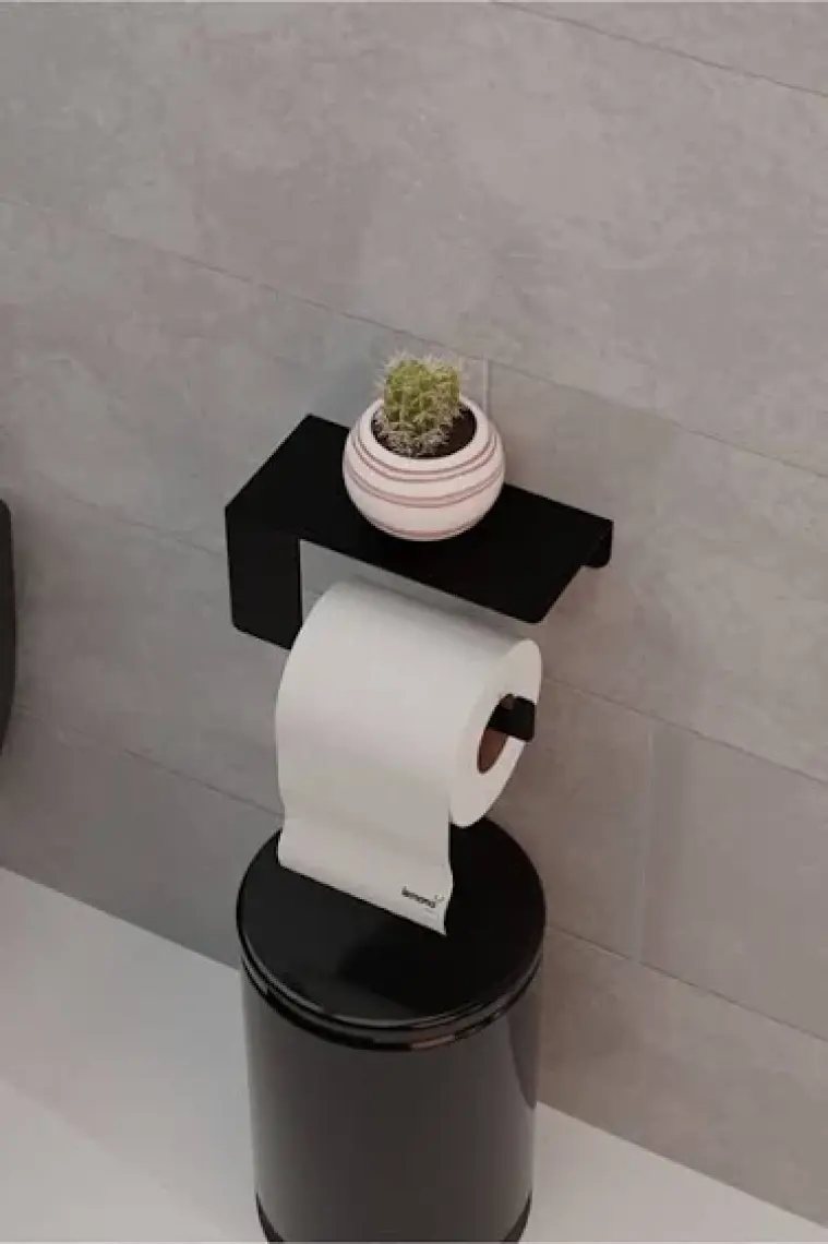 Make Metal Siyah Mat Telefon Raflı Tuvalet Kağıtlığı Cep Telefonu Tutmalı Raflı Wc Kağıtlık