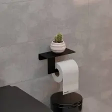Make Metal Siyah Mat Telefon Raflı Tuvalet Kağıtlığı Cep Telefonu Tutmalı Raflı Wc Kağıtlık