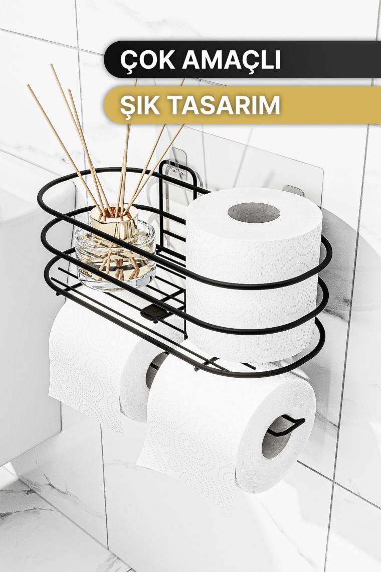 Bino Tuvalet Kağıtlığı Yapışkanlı Wc Kağıdı Peçetelik Hazneli Tuvalet Kağıdı Organizeri Banyo Düzenleyici