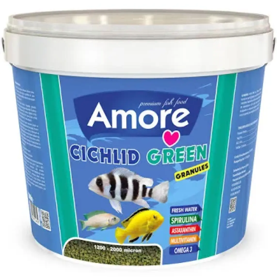 Amore Cichlid Green Granules 3 kg Malawi Amerikan Tanganyika Ciklet Bitkisel Kova Balık Yemi