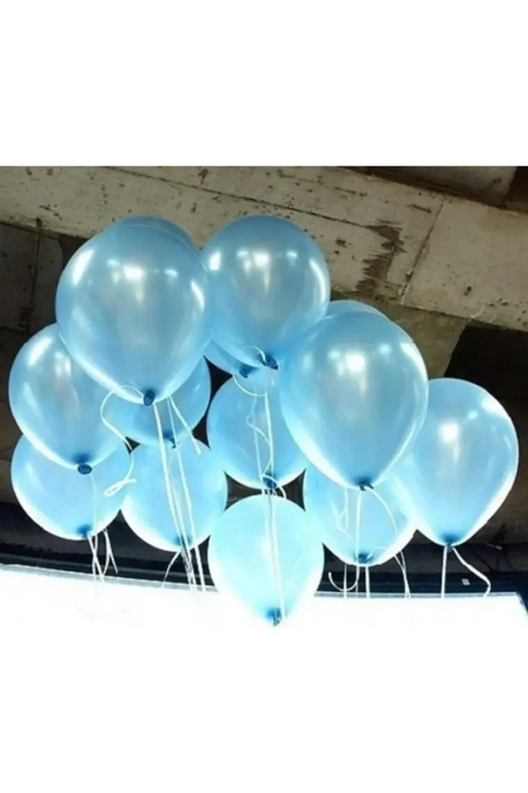 Parti Dolabı 20 Adet Metalik Sedefli Açık Mavi Balon Doğum Günü Helyumla Uçan