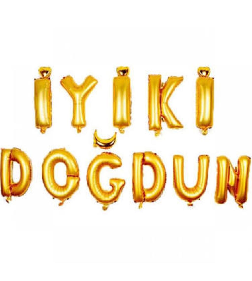 Tam İthalat Parti Altın Renk Iyiki Doğdun Yazılı Doğum Günü Folyo Balonu 35CM