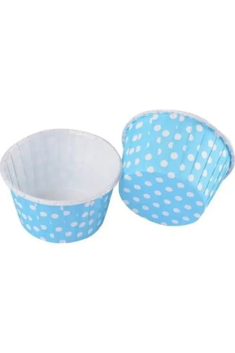 Parti Dolabı 25 Adet Mavi Puantiyeli Muffin Kek Kalıbı Kağıt Kapsül Süs