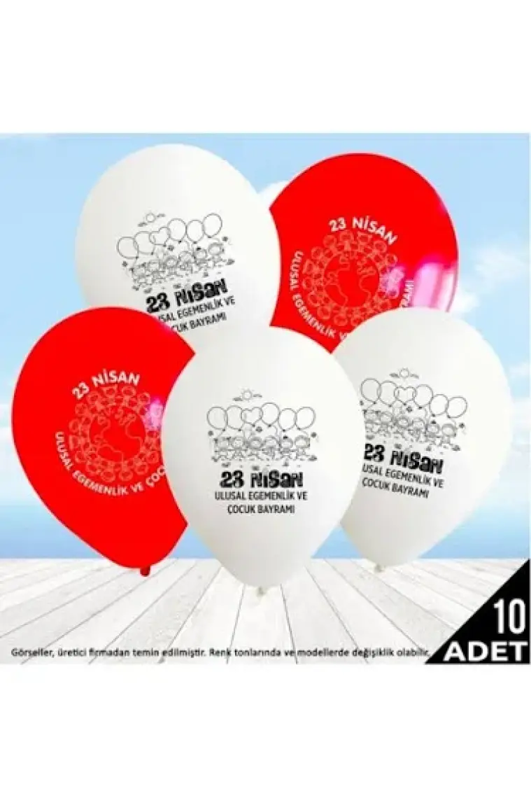 Parti Furyası 23 Nisan Süsleri Kapı Süsü-Zigzak Banner-Pencere Süsü-Dekoratif El Ele Çocuklar ve Ay Yıldız Baskılı Balon 10 Lu 23 Nisan 29 Ekim Bayram Süsleri