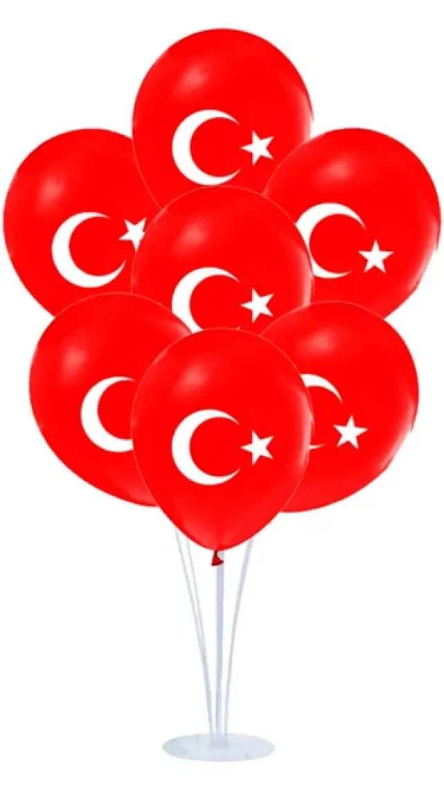 Parti Furyası 23 Nisan Süsleri Kapı Süsü-Zigzak Banner-Pencere Süsü-Dekoratif El Ele Çocuklar ve Ay Yıldız Baskılı Balon 10 Lu 23 Nisan 29 Ekim Bayram Süsleri