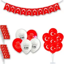 Parti Furyası 23 Nisan Süsleri Kapı Süsü-Zigzak Banner-Pencere Süsü-Dekoratif El Ele Çocuklar ve Ay Yıldız Baskılı Balon 10 Lu 23 Nisan 29 Ekim Bayram Süsleri