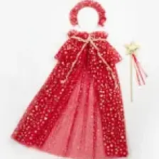 Le Mabelle Kırmızı  Kız Çocuk Yıldızlı Pelerin Asa ve Taç Set