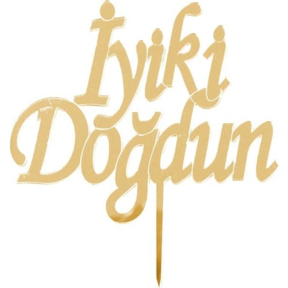Parti Dolabı Gold Altın Rengi İyi Ki Doğdun Pleksi Doğum Günü Pasta Üzeri Süs