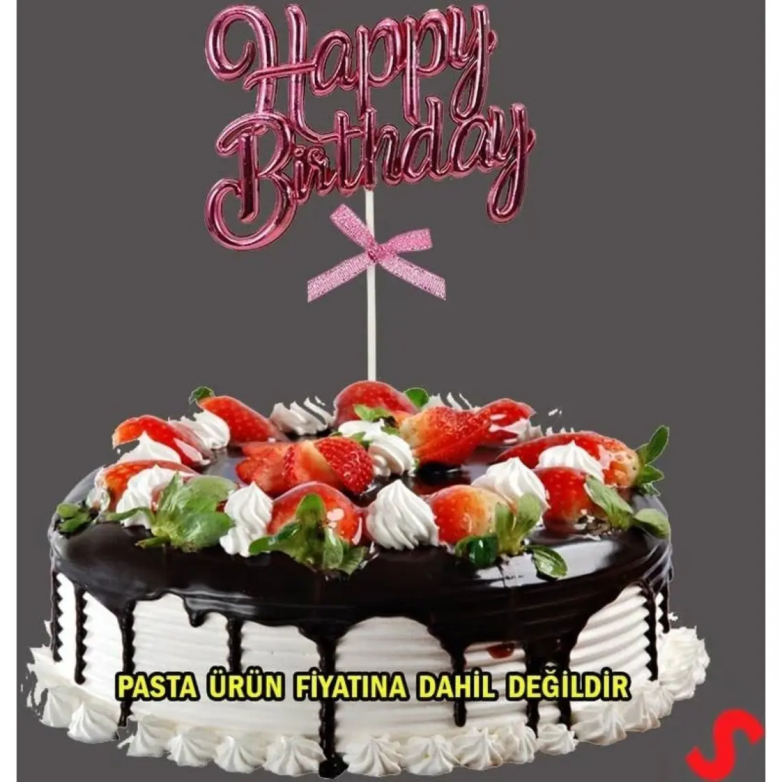 Süsle Bebek ve Parti Happy Birthday Pasta Süsü, 23CM x 12,5cm - Pembe