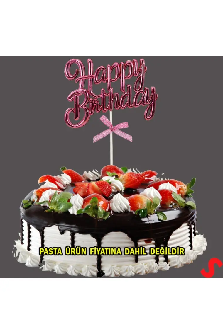 Süsle Bebek ve Parti Happy Birthday Pasta Süsü, 23CM x 12,5cm - Pembe