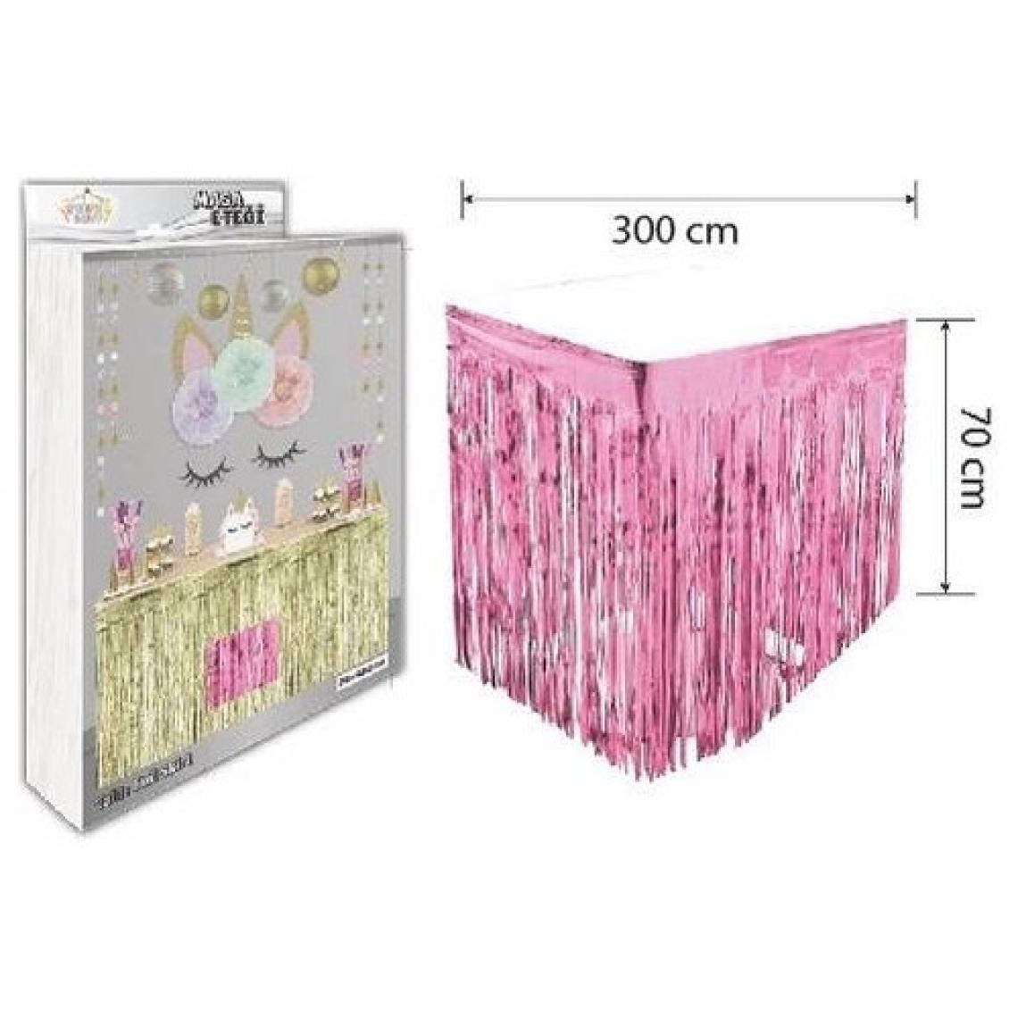 Doğumgünü Marketim Püsküllü Metalize Masa Eteği Pembe