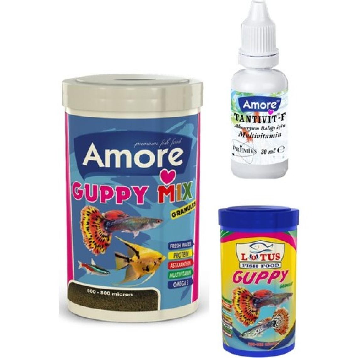 Lepistes Moli Melek Tropikal Akvaryum Balık Yemi Amore Guppy Granules 250+100 ml Lotus ve Vitamini