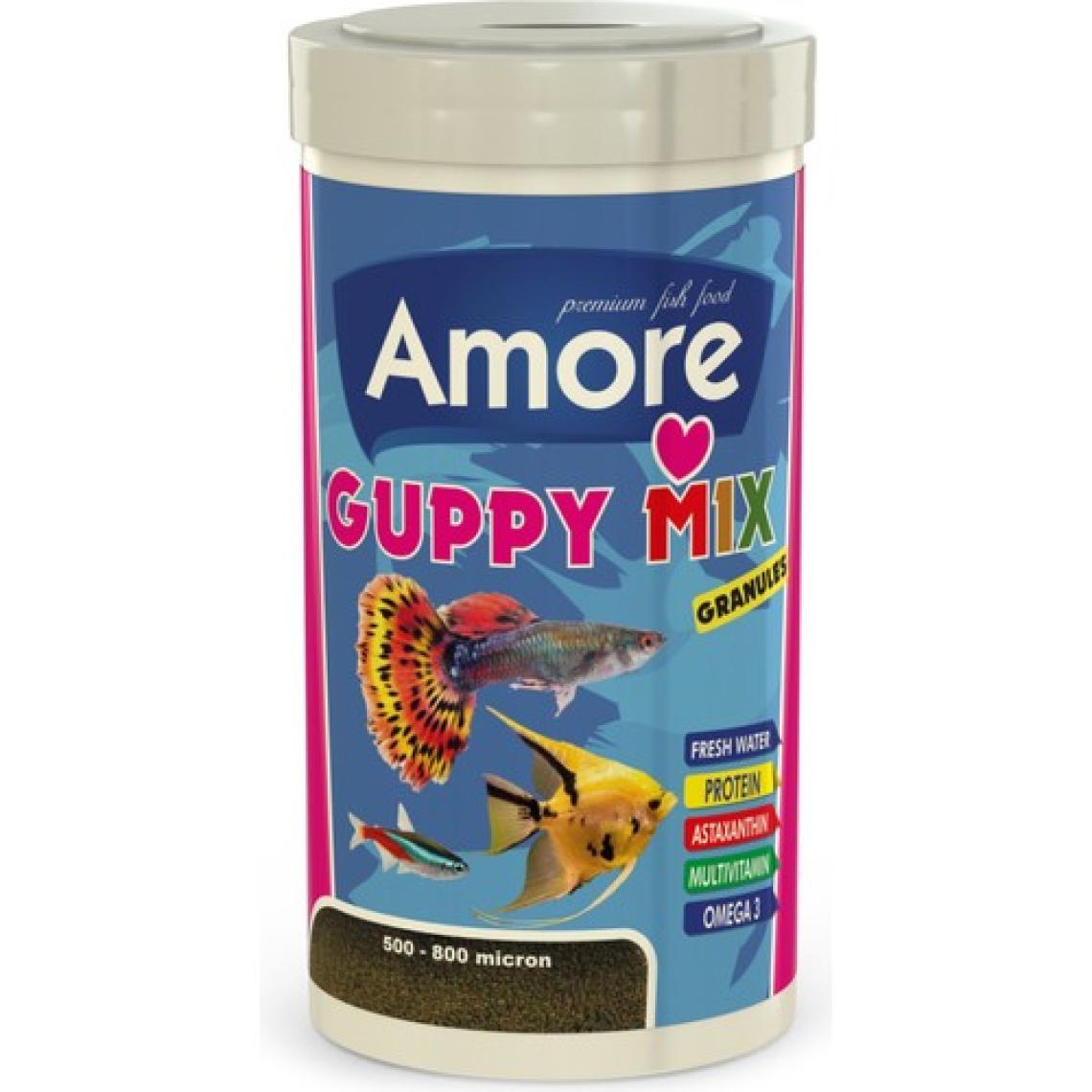 Lepistes Moli Melek Tropikal Akvaryum Balık Yemi Amore Guppy Granules 250+100 ml Lotus ve Vitamini
