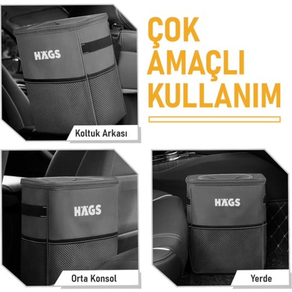 Haegs Araç Çöp Kovası, Oto Çöp ÇantAI -Araba Çöp Kutusu, Araç Organizer Araç Içi Düzenleyici Çanta 8 Lt Siyah