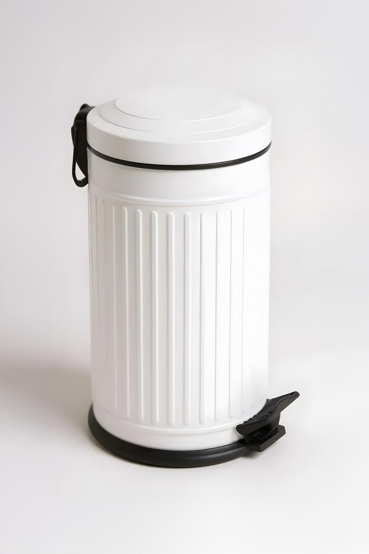 16 Litre Vitange Çizgili Beyaz Pedallı Çöp Kovası-Metal Çöp Kovası