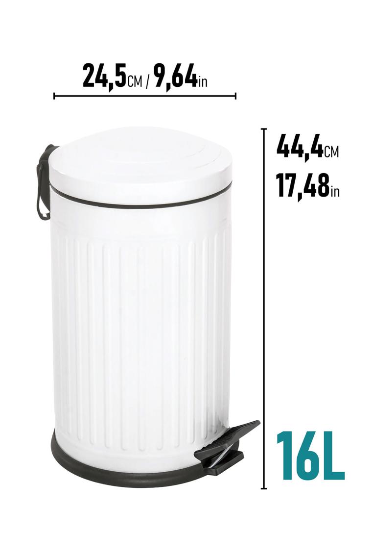 16 Litre Vitange Çizgili Beyaz Pedallı Çöp Kovası-Metal Çöp Kovası