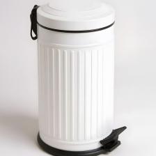 16 Litre Vitange Çizgili Beyaz Pedallı Çöp Kovası-Metal Çöp Kovası