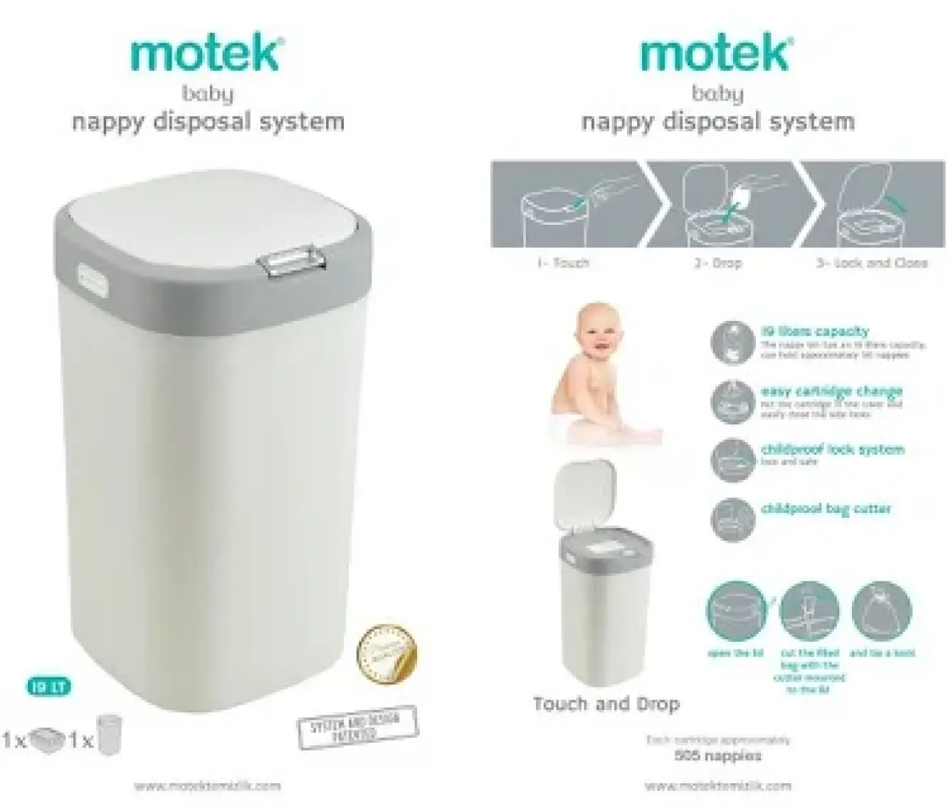 Motek Bebek Bezi Atık Çöp Kovası