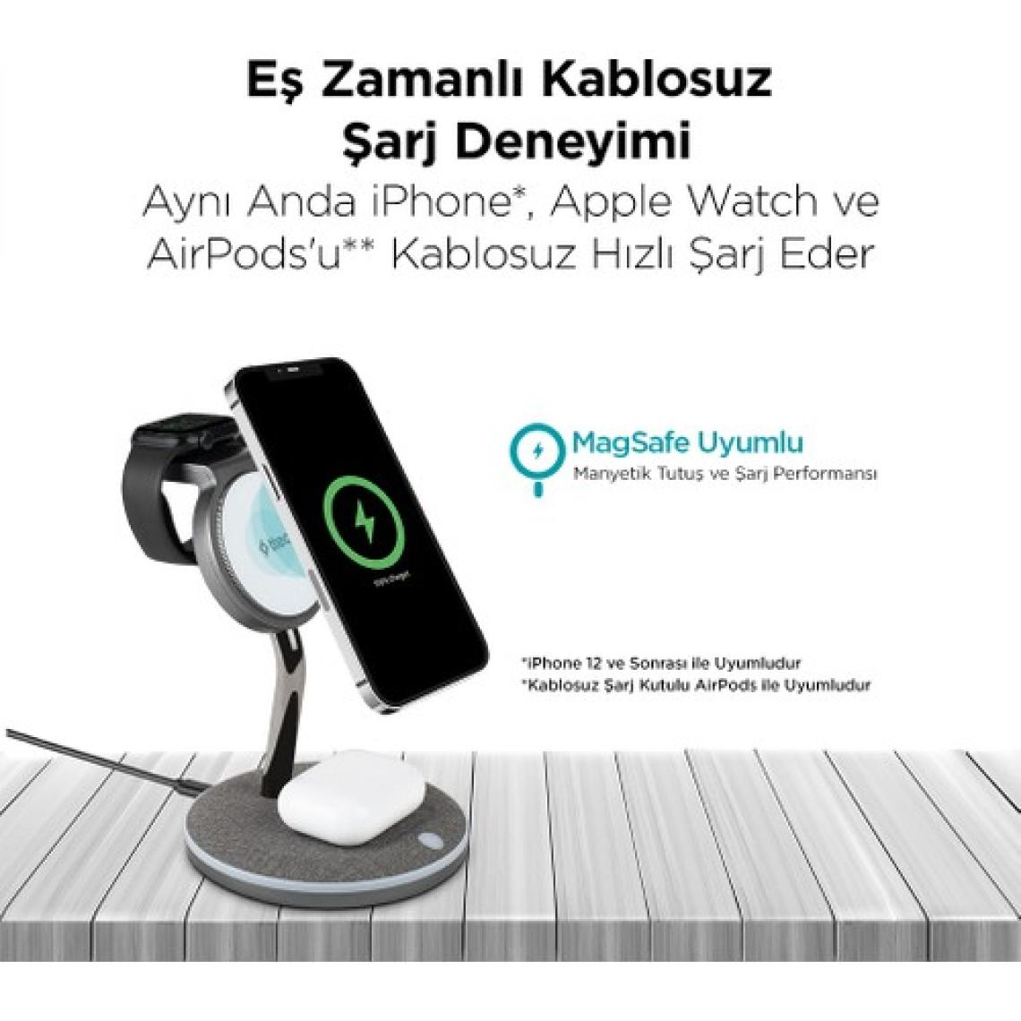 Ttec 2KS20 AirCharger Trio M MagSafe Uyumlu 3in1 Kablosuz Hızlı Şarj Aleti