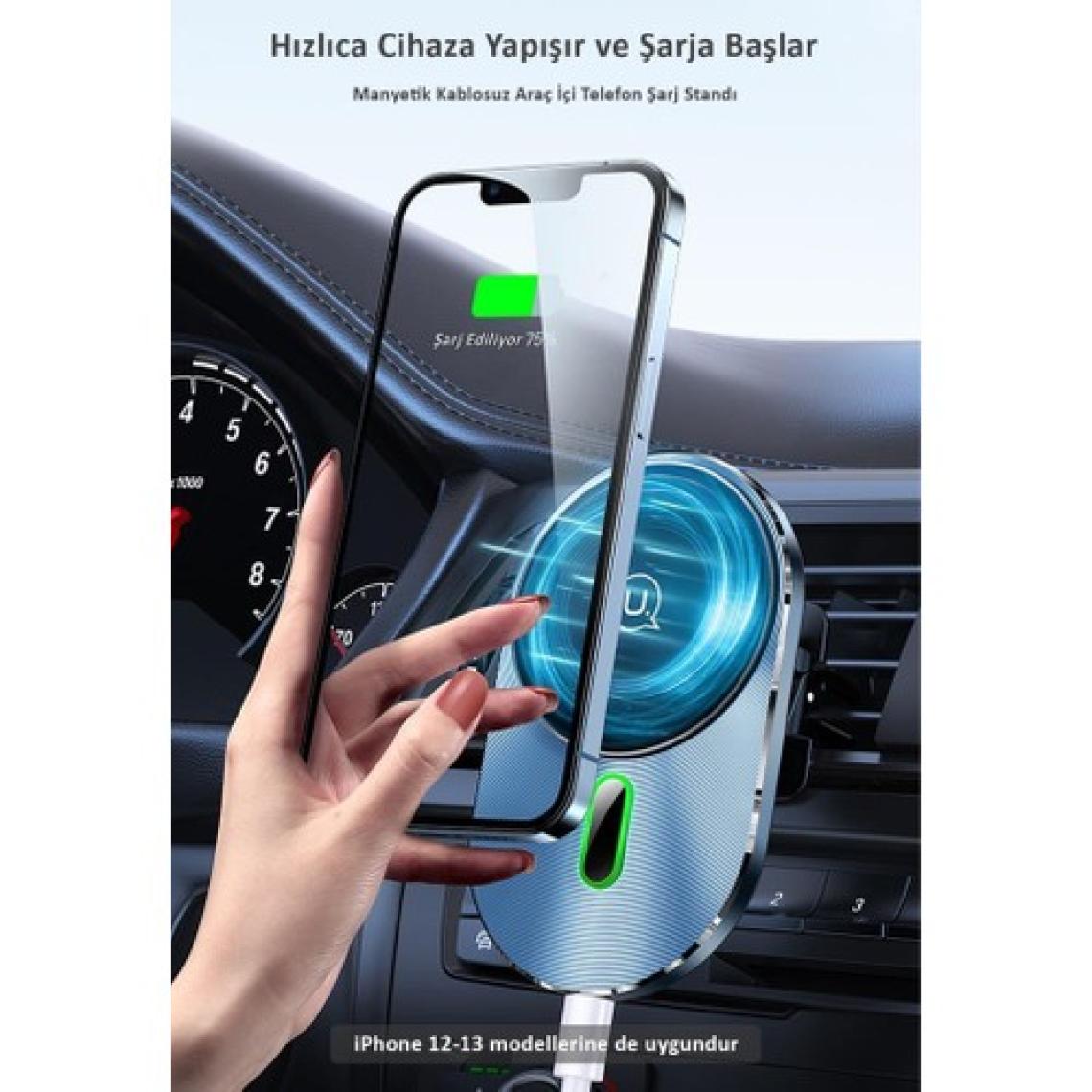 Usams US-CD170 15W 2in1 Typec Magsefe, iPhone Uyumlu Manyetik Kablosuz Şarj ve Araç Içi Telefon Tutucu
